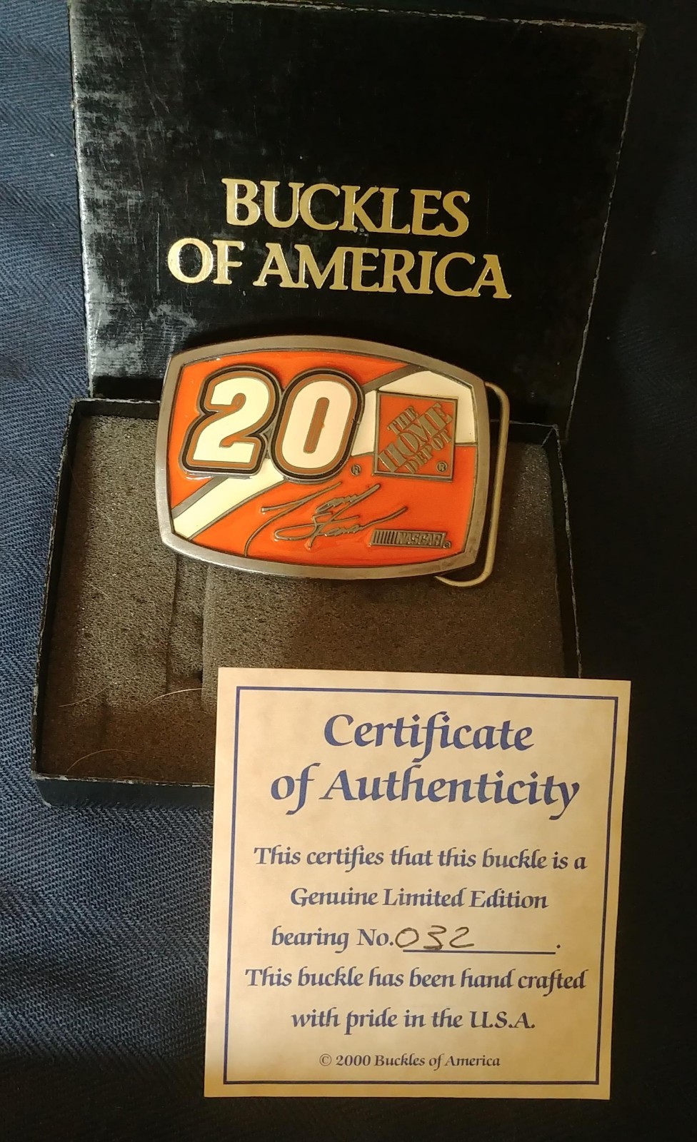 NIB Tony Stewart #20 NASCAR Belt Buckle Limited Edition & Cert of Authenticity