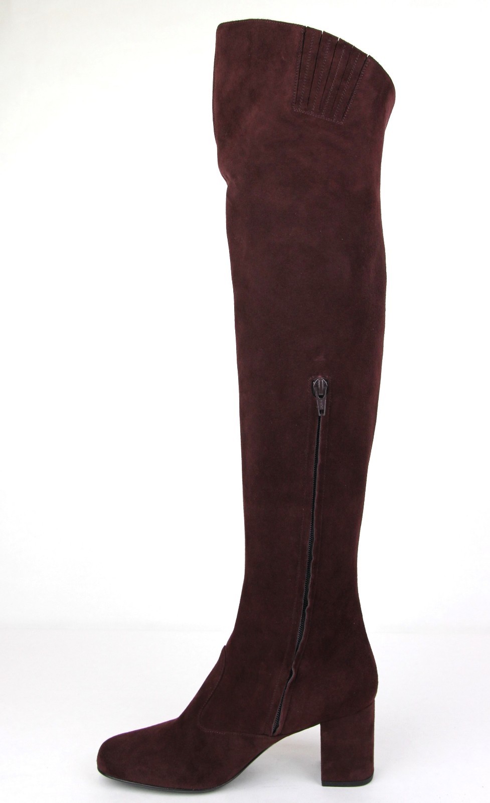 Pre-owned Saint Laurent Burgundy Suede Bb 70 Over-the-knee Boot 393826 6127 In Red