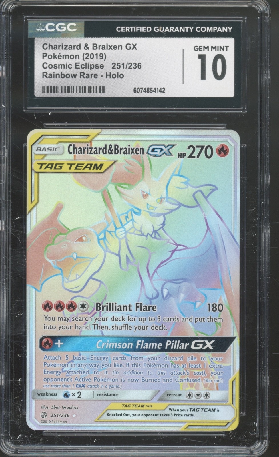 2019 Pokémon Rainbow Rare Holo Charizard Braixen GX 251/236 Gem Mint CGC 10