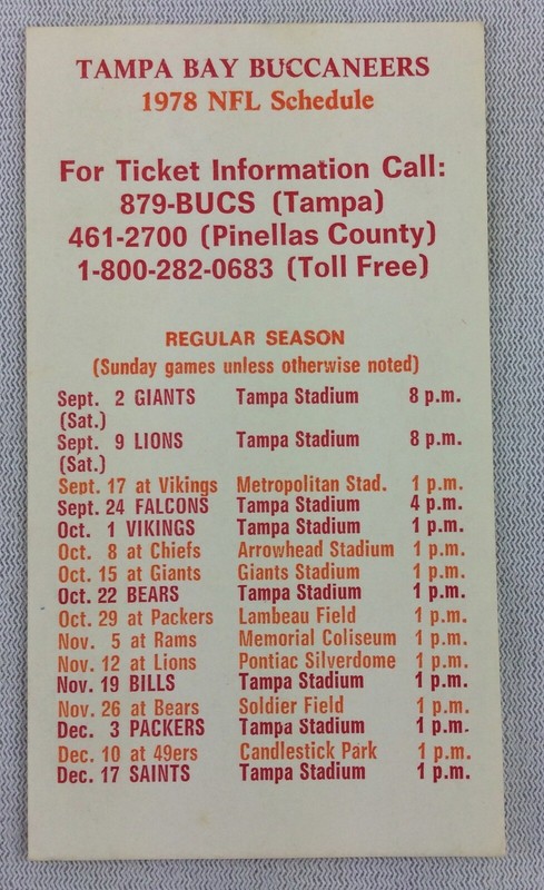 NFL 1978 Tampa Bay Bucs Football Pocket Schedule Card - ACE Auto Parts