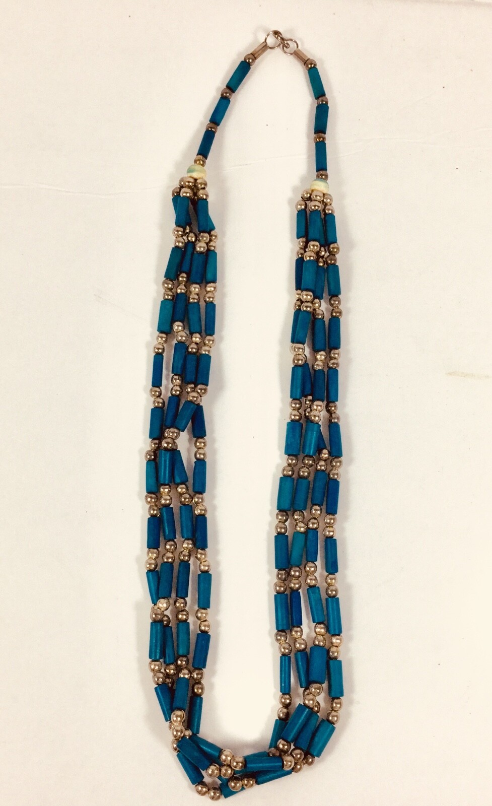 Southwestern Multi Strand Turquoise Blue Clay Tube Bead Necklace Hand Made 32”