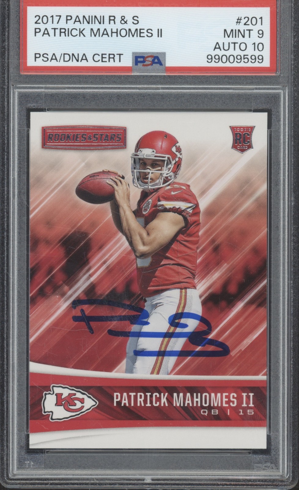 2017 Panini Rookies & Stars #201 Patrick Mahomes RC Rookie PSA 9 10 Auto