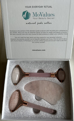 4-in-1 Jade Roller and Gua Sha Set. Rose Quartz Roller with Eye Massager Jade