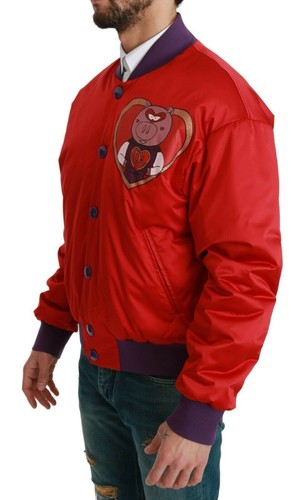 Pre-owned Dolce & Gabbana Dolce&gabbana Men Red Bomber Jacket 100% Polyester Year Of The Pig Print Blazer