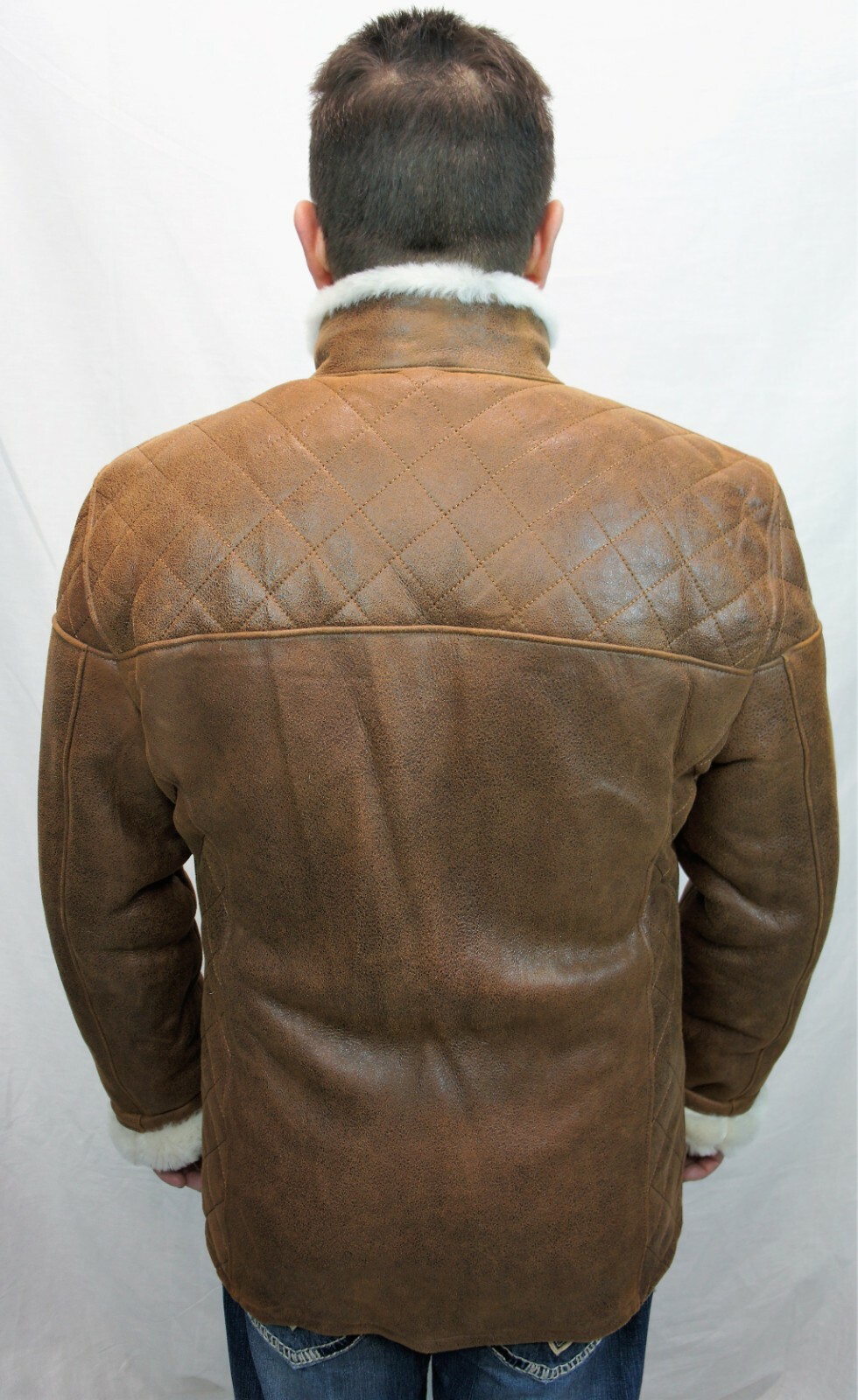 Pre-owned Victoria Real Sheepskin Shearling Leather Men Quilted Car Coat Jacket, Cognac Rust, S-8xl