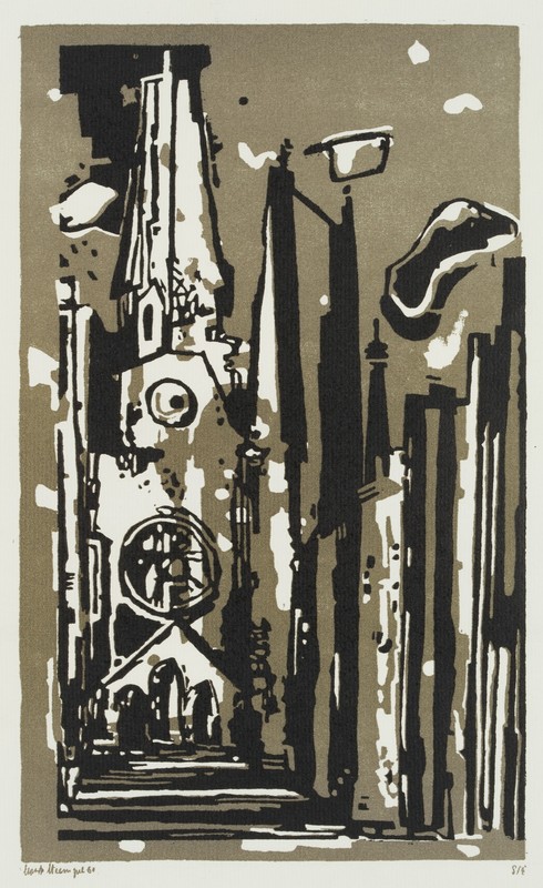 Unbekannt (20.Jhd), Kirchenansicht, Expressionismus, Um 1960, Farbholzschnitt