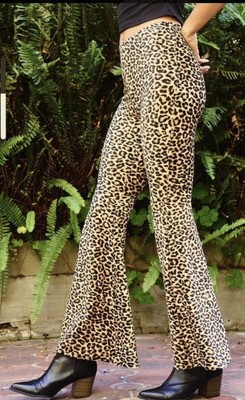 Ces Femme Leopard Bell Bottom Leggings Size Medium 