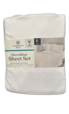 Comfort Bay Microfiber, Luxuriously Soft 4pc King Sheet Set White 17  Deep Pocke