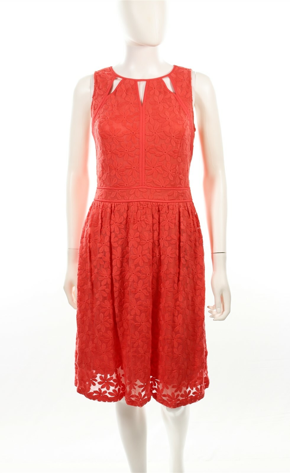 Adrianna Papell 122799 Womens Coral Floral Sleeveless Fit & Flare Dress Size 4