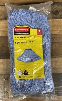 New 2 Pack Rubbermaid Commercial Products #24 Blend Mop Refills, Looped End