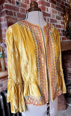 ANTHOLOGIE Yellow Crushed Velvet Jacket Size Medium By bl*nk London Stunning!