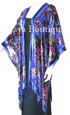 Caftan Kimono Duster Silk Burnout Velvet Royal Blue Gypsy Rose Maya Matazaro