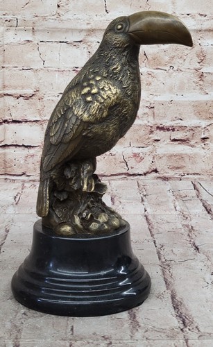 Toucan Animal Bird of Rain Forest Bronze Sculpture Marble Base Figurine Artwork