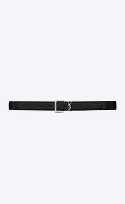 Pre-owned Saint Laurent - Men Cassandre Smooth Leather Belt In 1000 Nero