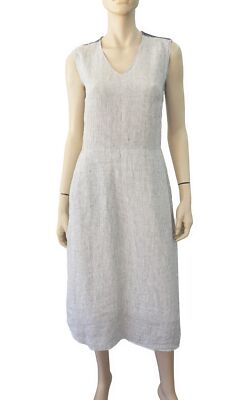 SITA MURT Sleeveless White Striped Linen Midi Dress 40 US 4 BRAND NEW