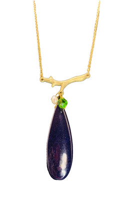 Natural Stone Necklace Purple Teardrop Green Crystal Freshwater Pearl Twig NWT