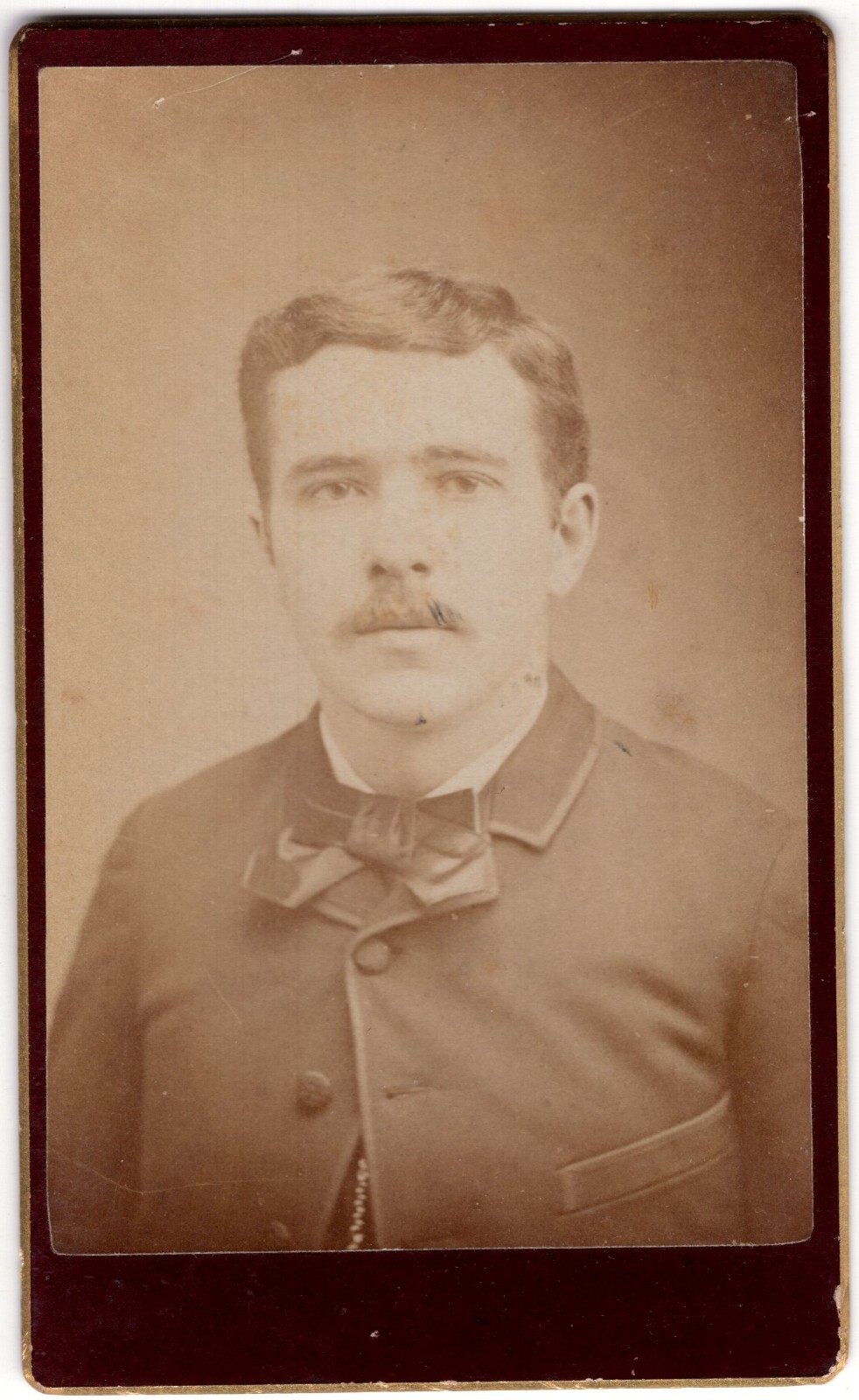 Antique CDV Circa 1880s Young Handsome Man With Mustache In Suit Unmarked