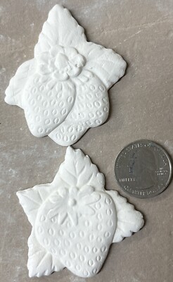 FLAT STRAWBERRY Ceramic Bisque Set(2pc)Fruit Food Bush  Plant Ready 2 paint 