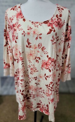 1X 22/24 Woman Within womens top blouse tunic white rust pink lace trim