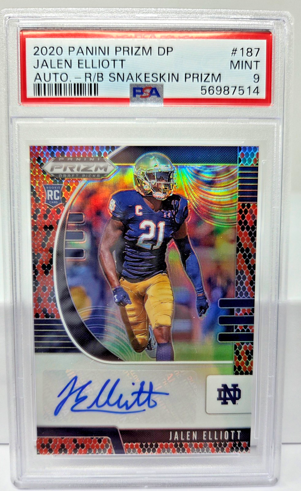 2020 Prizm SNAKESKIN REFRACTOR AUTO - JALEN ELLIOTT Rookie RC Card PSA 9 MINT