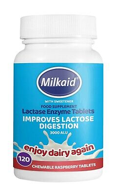 Milkaid Lactase Enzyme - 120 Raspberry Tablets to Improve Lactose Digestion