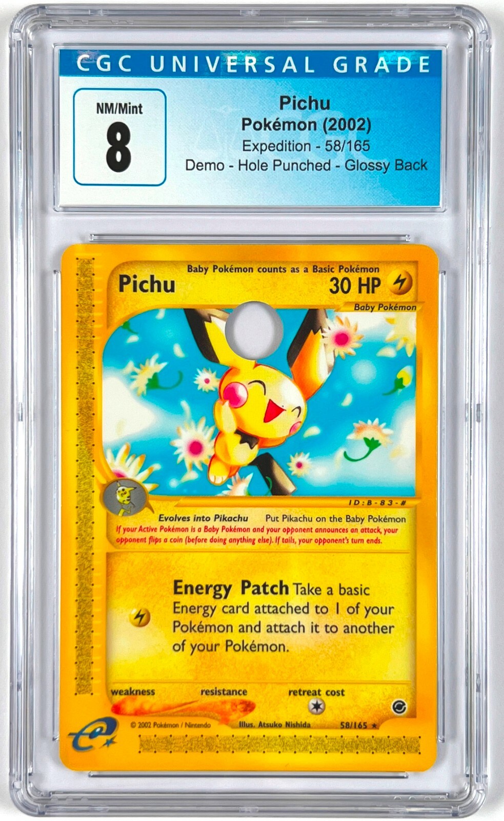 Pichu - 58/165 - Expedition Ereader DEMO Hole Punch CGC 8