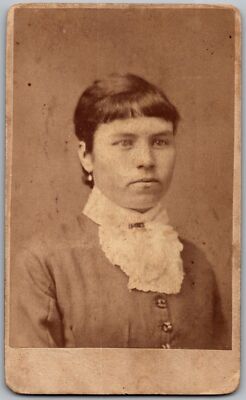 ANTIQUE CDV CIRCA 1870S BROWN GORGEOUS LADY IN DRESS PORTLAND MAINE