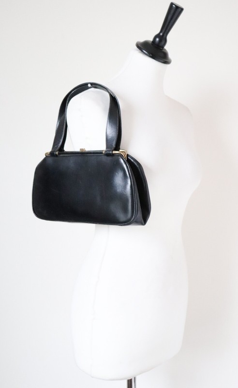 Vintage 1950s Bag Handbag Black Leather - Small | eBay