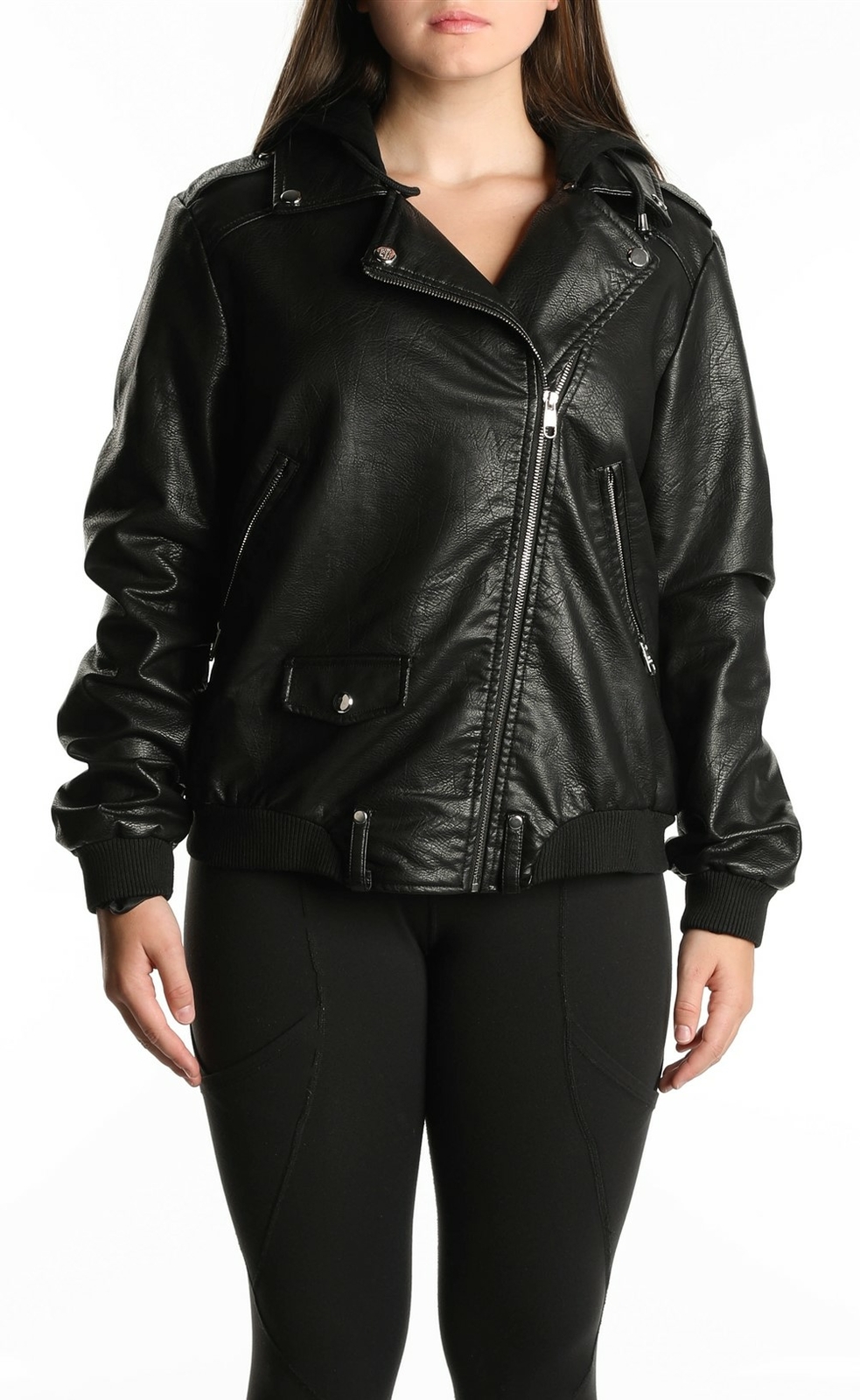 Steve Madden 244583 Womens Casual Faux Leather Moto Jacket Black Size Large