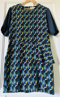 Stunning 100% Silk Geometric Print Dress With Ruffles by FOLK Size M
