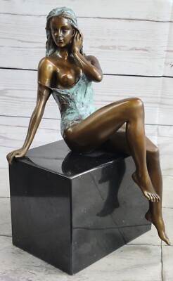 SIGNED DCOR BRONZE SCULPTURE CUBISM NUDE GIRL ABSTRACT MODERN STATUE