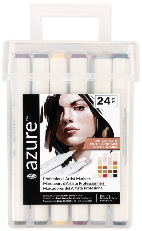 Azure Alcohol Markers, with Case, Fine and Broad Chisel, Portrait Tones, 24 Coun