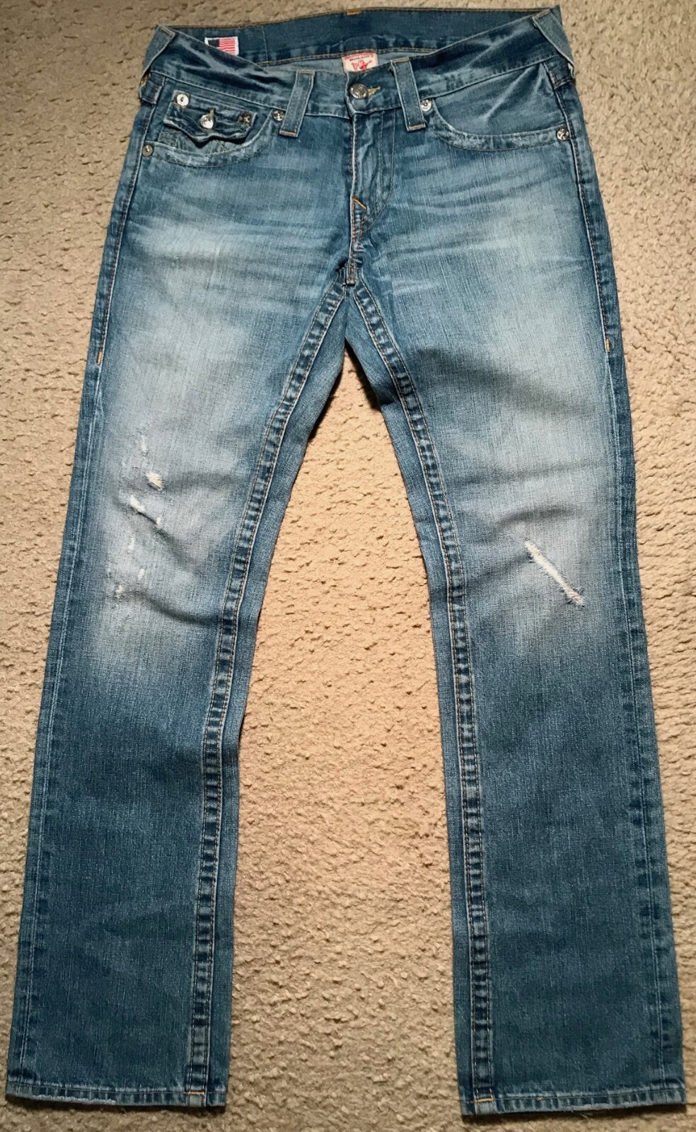 TRUE RELIGION RICKY BLUE JEANS TAG SIZE 29 (ACTUAL 33X 33 TRUE RELIGION RICKY BLUE JEANS TAG SIZE 29 (ACTUAL 33X 33