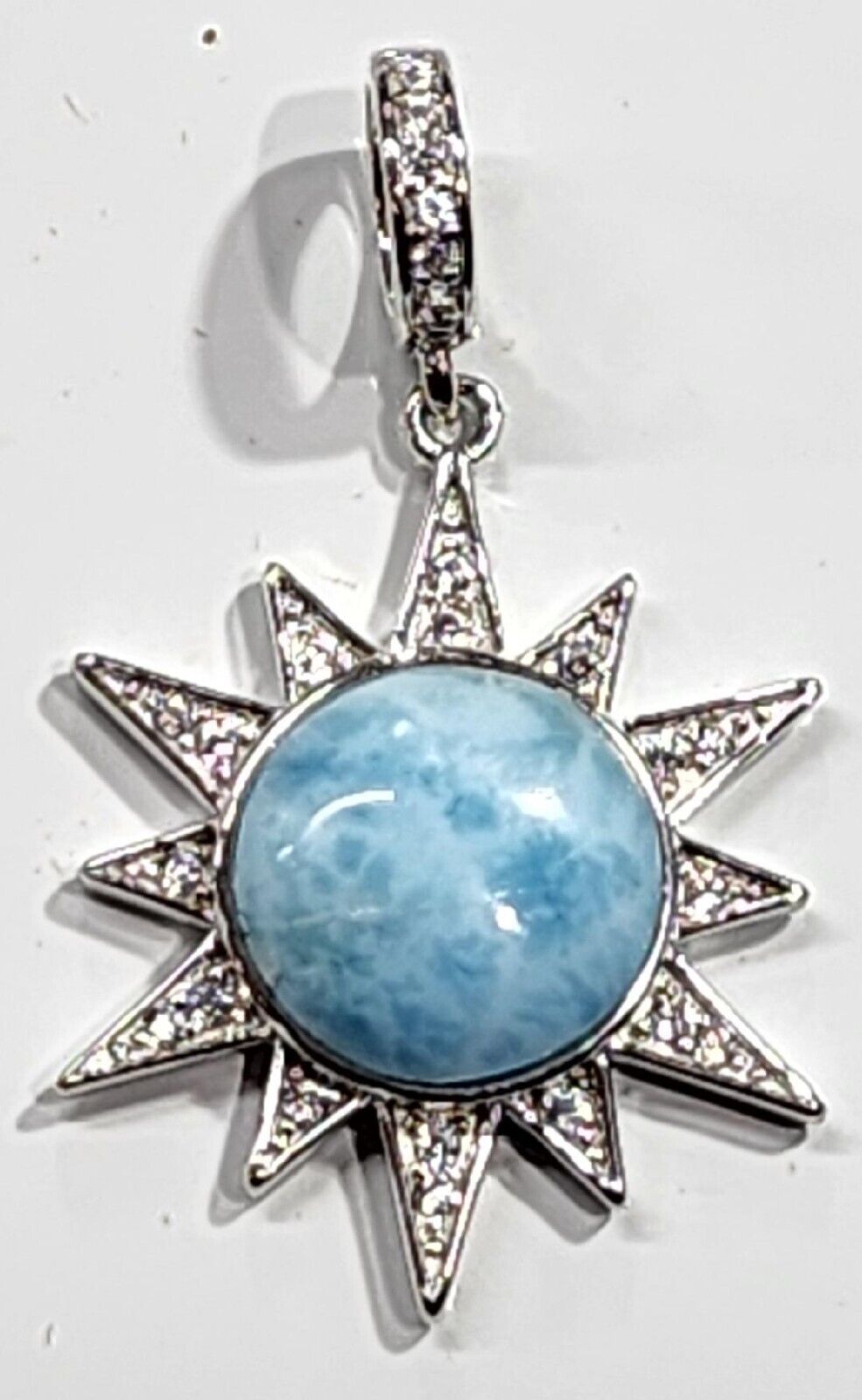 Larimar Sunburst Sun pendant Genuine with White Sapphire 925 Sterling Silver Larimar Sunburst Sun pendant Genuine with White Sapphire 925 Sterling Silver