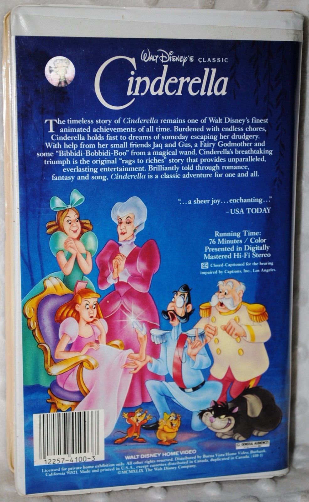 Walt Disney Black Diamond Classic Cinderella VHS Tape (ORIGINAL RELEASE)