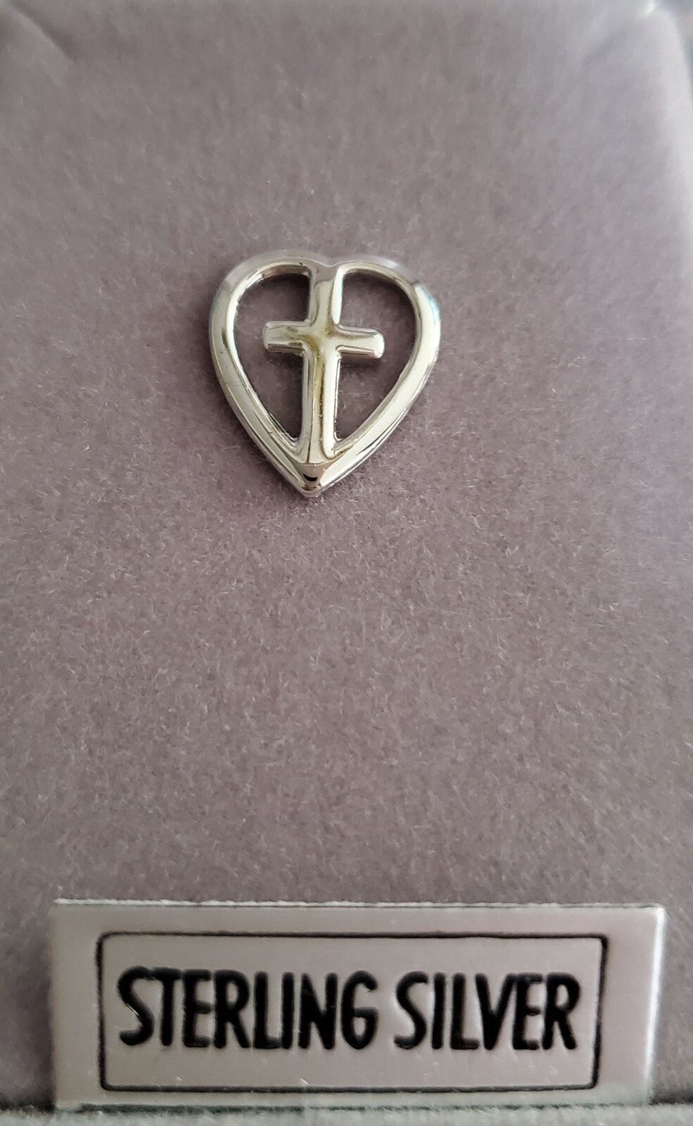 Sterling Silver Heart Cross Lapel Pin