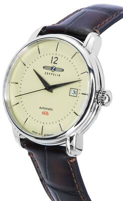 Pre-owned Zeppelin Lz 120 Bodensee Leather Strap Beige Dial Automatic 81605 50m Mens Watch