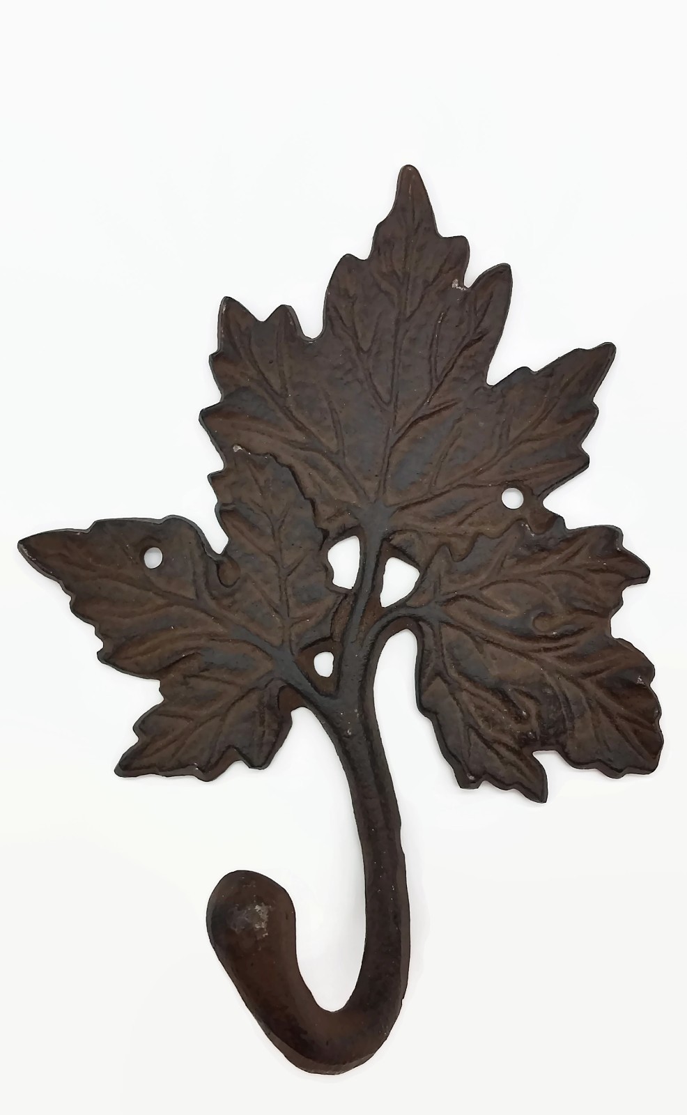 Cast Iron Brown Detailed Maple Leaves Set of 2 Single Wall Hanging Coat Key Hook
