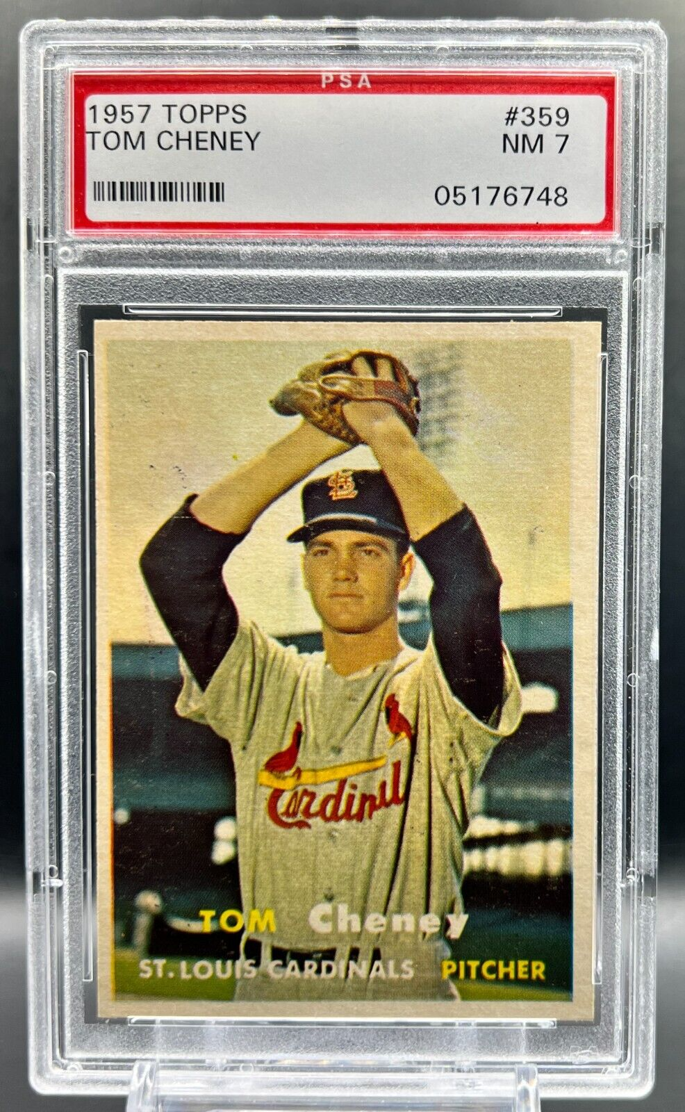 1957 Topps Baseball Tom Cheney PSA 7 NM St. Louis Cardinals
