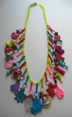RETRO 1980's Plastic Bell Clip On Vintage 80's CHARM NECKLACE Loaded! #3