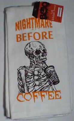 NEW Boo 2 Pk Kitchen Towels Nightmare Before Coffee Halloween Skeleton