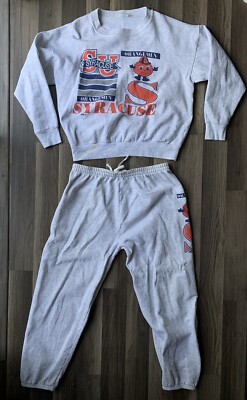 Vintage Syracuse University Orange Sweatsuit Otto USA Sz L Gray Sweatshirt Pants