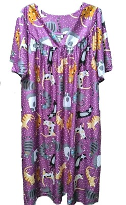 Anthony Richards Purple Cats Muumuu Cat Mom Night Gown House Dress Pockets, 3X