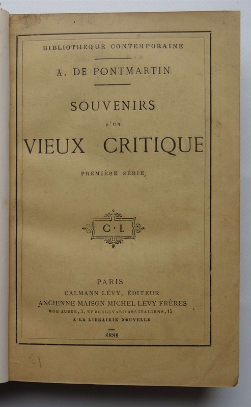025440 - Souvenirs D'Un Vieux Critique - PremiÃ¨Re SÃ©Rie (A. De Pontmartin)