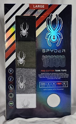 Spyder Pro Cotton Stretch 4 Pk Tank Tops L Black Green Gray White FREE SHIPPING!