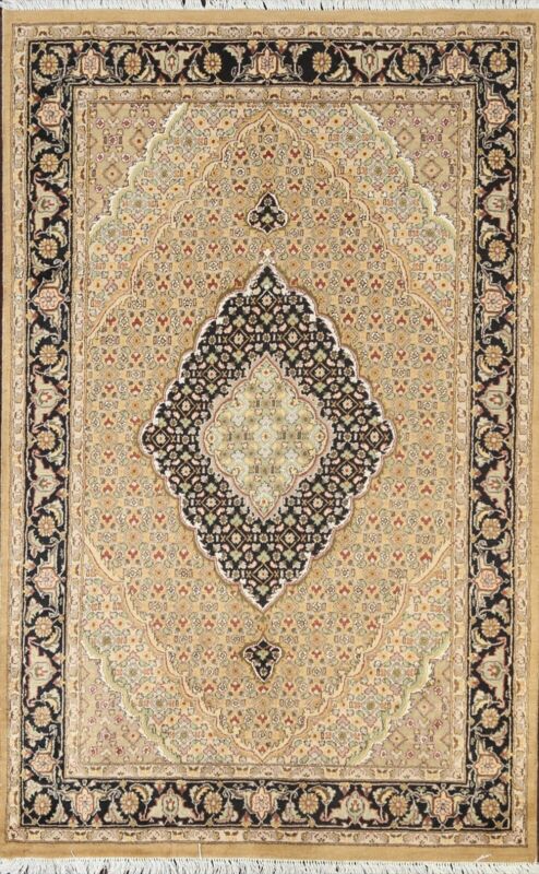 Geometric Wool/ Silk Traditional Oriental Area Rug Hand-knotted Foyer Carpet 4x6