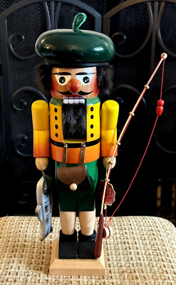 Vintage Steinbach Volkskunst Germany Fisherman Nutcracker w/ Fish and Pole 14 