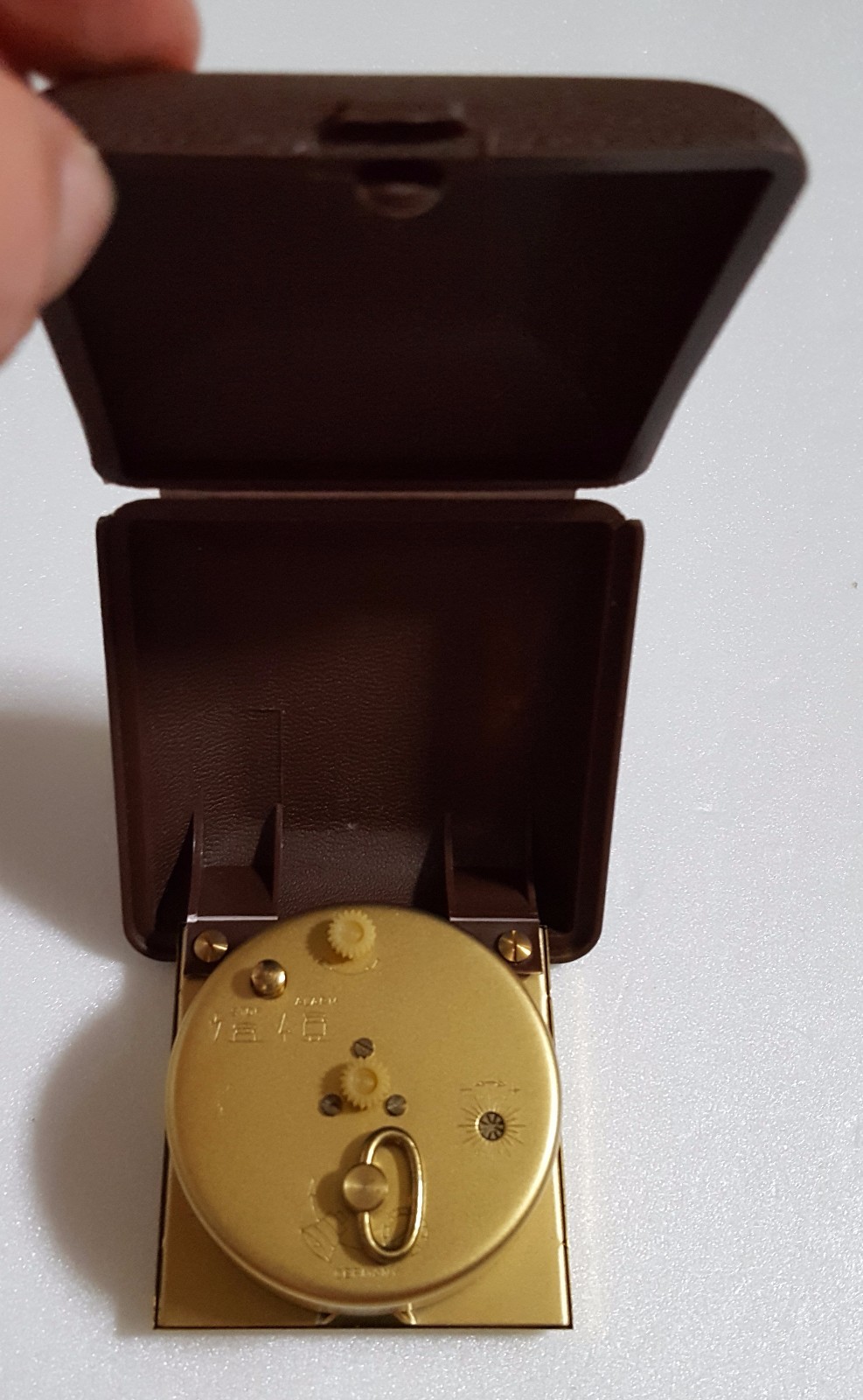 Vintage Travel Alarm Clock Seth Thomas  Brown Plastic Case Wind up Made Germany