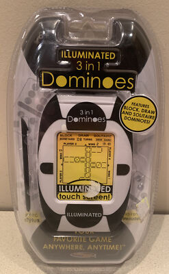Illuminated 3 in 1 Dominoes Electronic Touch Screen Handheld Game.  NEW ~ Sealed