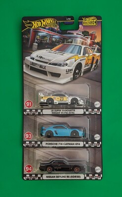 Lot of 3 - Hot Wheels Boulevard Premium Nissan Silvia Porsche 718 Nissan Skyline